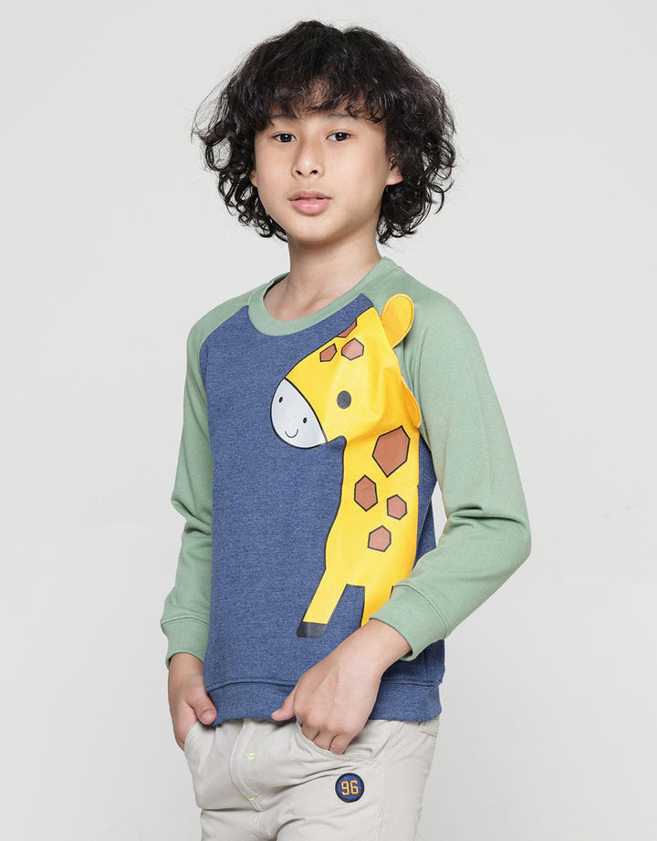 Little M Sweater Terry Raglan Giraffe Anak Laki-laki