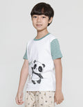 Little M Hey Panda Tangan Stripe Kaos Lengan Pendek Anak Laki-Laki