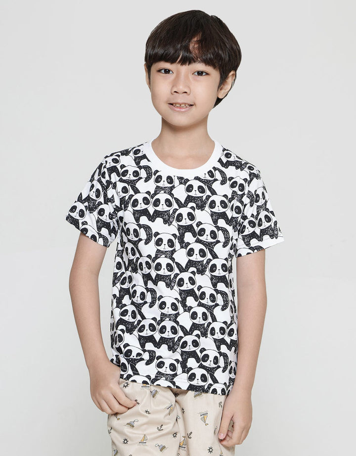 Little M Print Panda Kaos Lengan Pendek Anak Laki-Laki