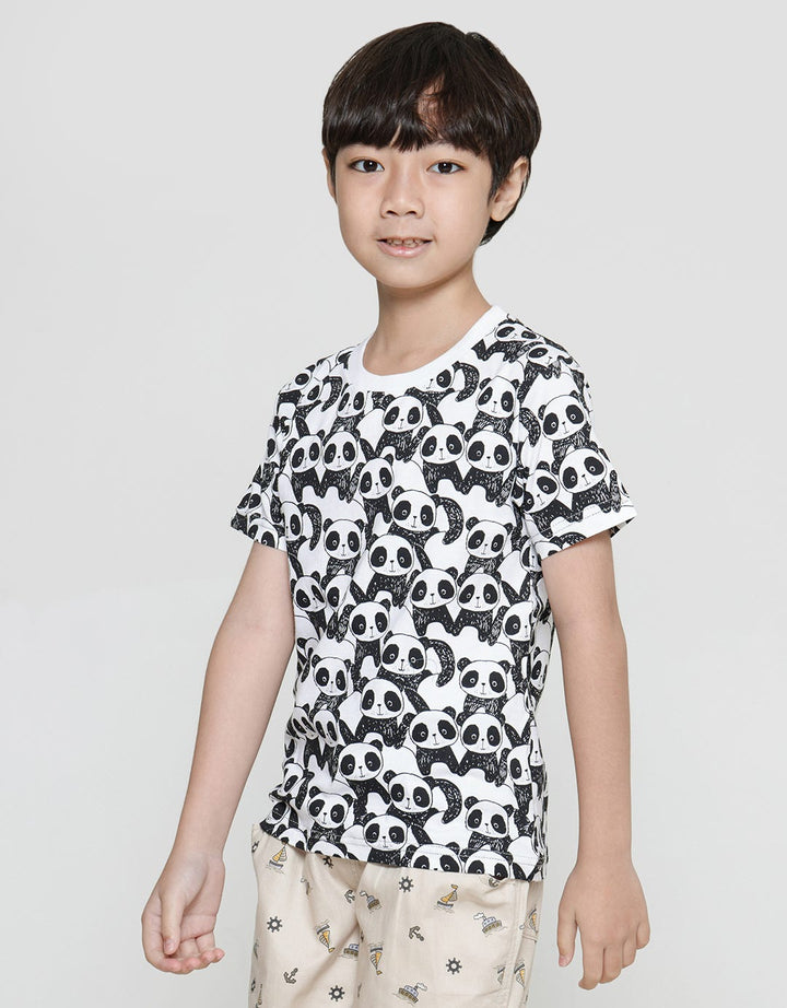 Little M Print Panda Kaos Lengan Pendek Anak Laki-Laki