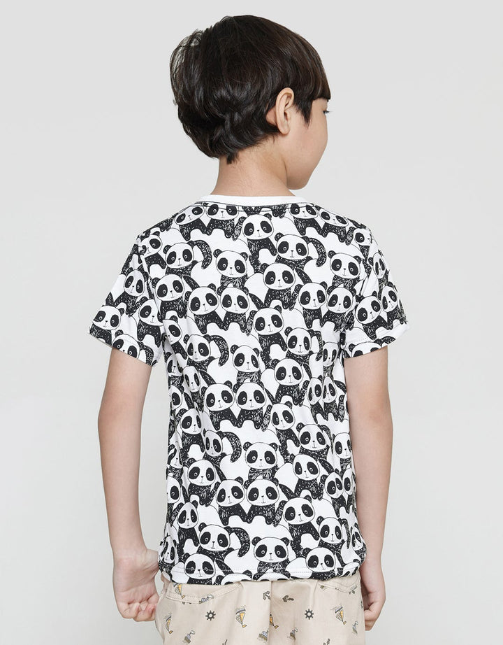 Little M Print Panda Kaos Lengan Pendek Anak Laki-Laki