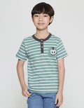 Little M Henley Stripe Print Panda Embroidery Boys Short Sleeve T-Shirt