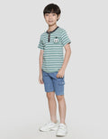 Little M Henley Stripe Print Panda Embroidery Boys Short Sleeve T-Shirt