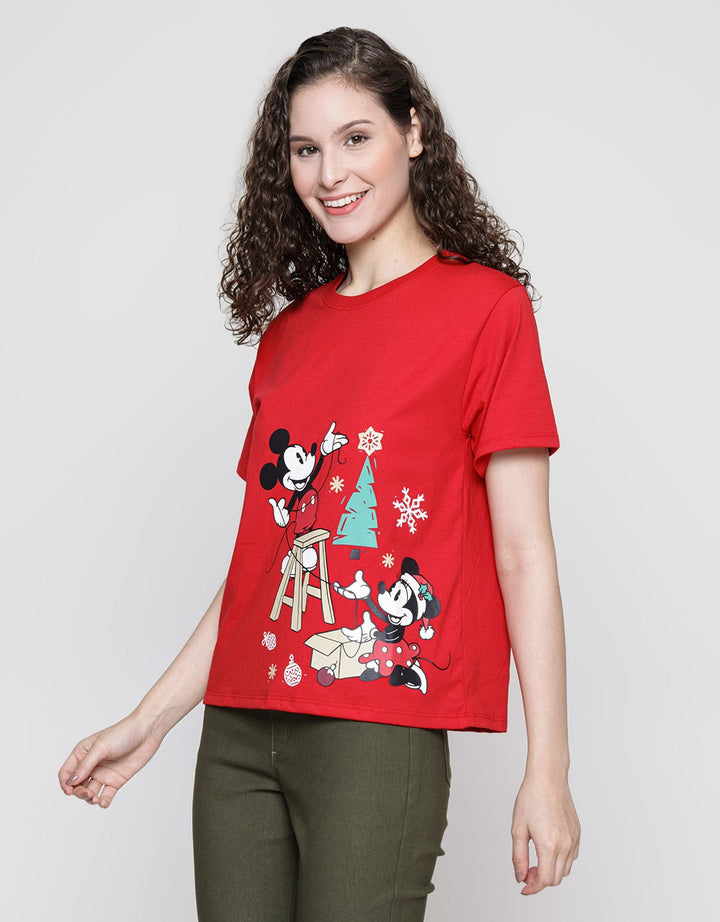 Disney Short Sleeve T-Shirt Basic Print Mickey Xmas