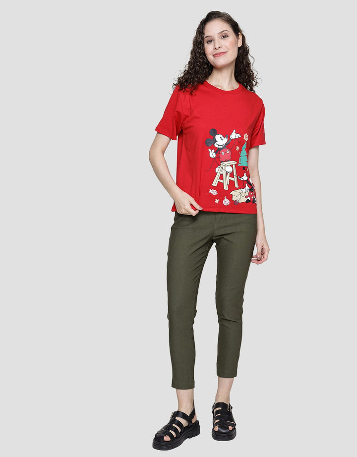 Disney Short Sleeve T-Shirt Basic Print Mickey Xmas
