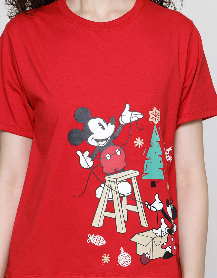 Disney Short Sleeve T-Shirt Basic Print Mickey Xmas