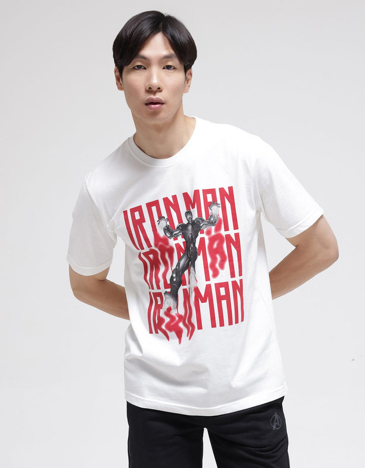 Marvel Short Sleeve T-Shirt Print Ironman Red Repeated Wordings And Figure
