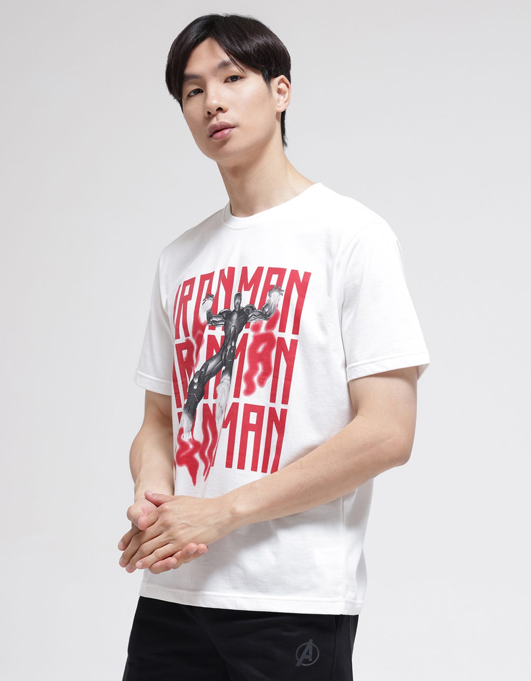 Marvel Short Sleeve T-Shirt Print Ironman Red Repeated Wordings And Figure