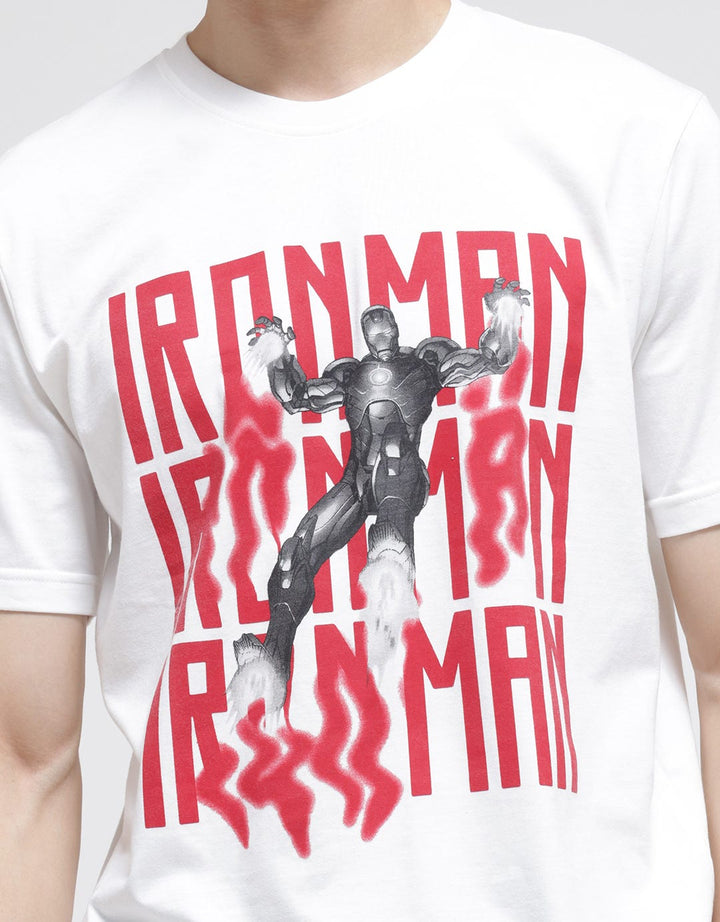Marvel Short Sleeve T-Shirt Print Ironman Red Repeated Wordings And Figure