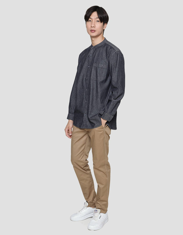 Suko Kemeja Denim Woven Top Solid Lengan Panjang