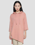 Suko Gaun Hoodie Lengan 3/4 Plain Jersey Asymmetric Wanita