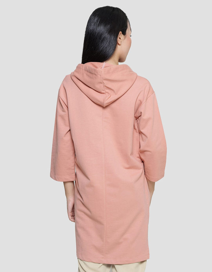 Suko Gaun Hoodie Lengan 3/4 Plain Jersey Asymmetric Wanita