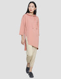Suko Gaun Hoodie Lengan 3/4 Plain Jersey Asymmetric Wanita