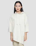 Suko Gaun Hoodie Lengan 3/4 Plain Jersey Asymmetric Wanita