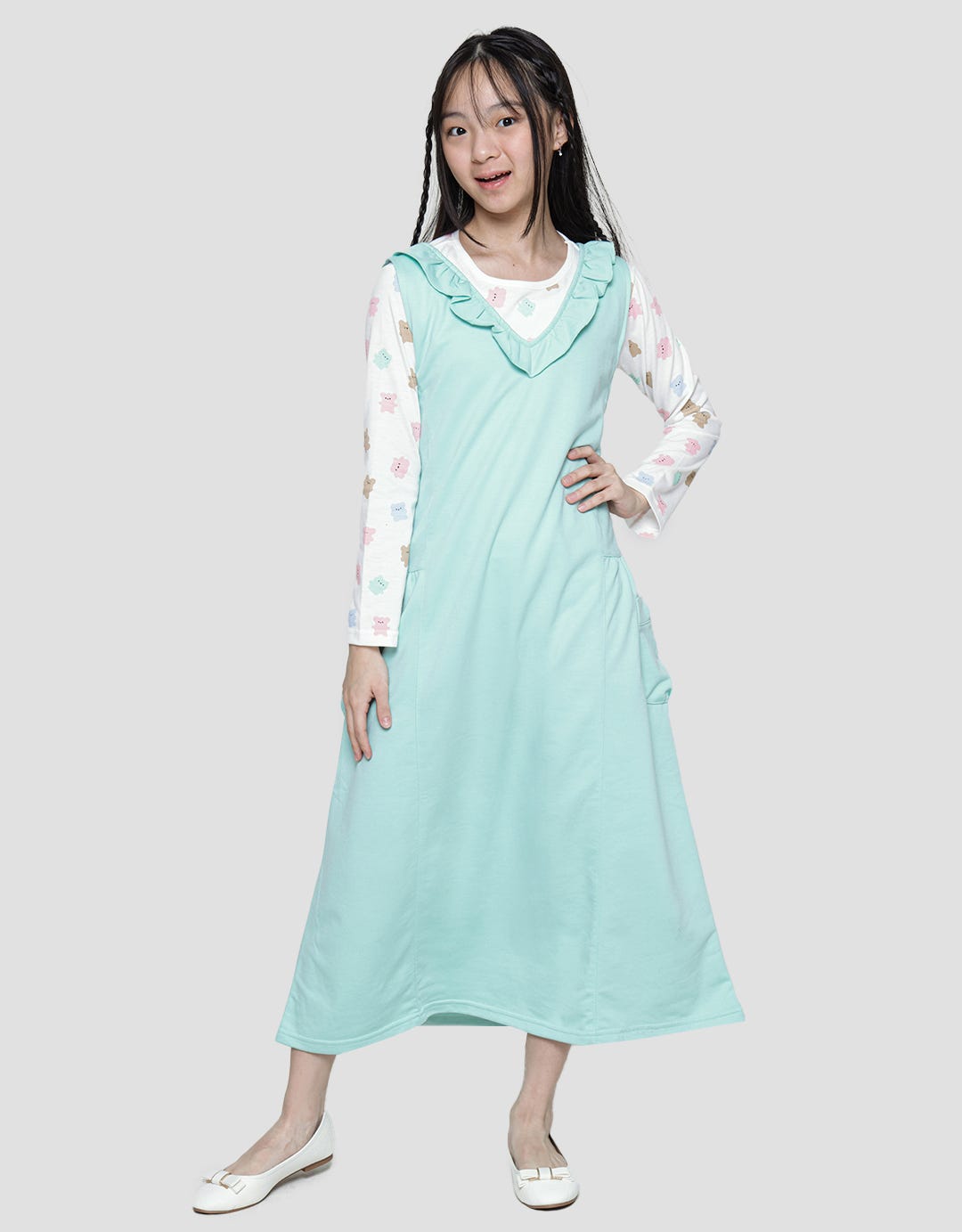 Nevada Long Sleeve Maxi Dress Overall Knit With Bear Inner
