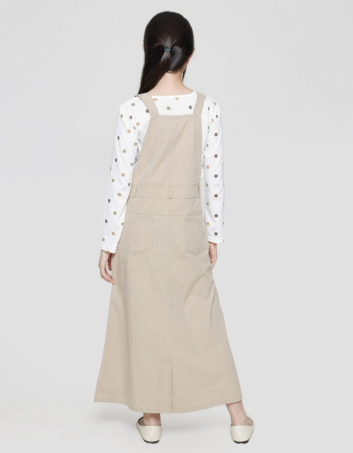 Nevada Long Sleeve Maxi Dress Overall Canvas With Polkadot Motif Inner