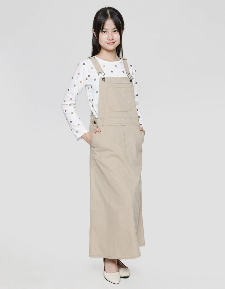 Nevada Long Sleeve Maxi Dress Overall Canvas With Polkadot Motif Inner