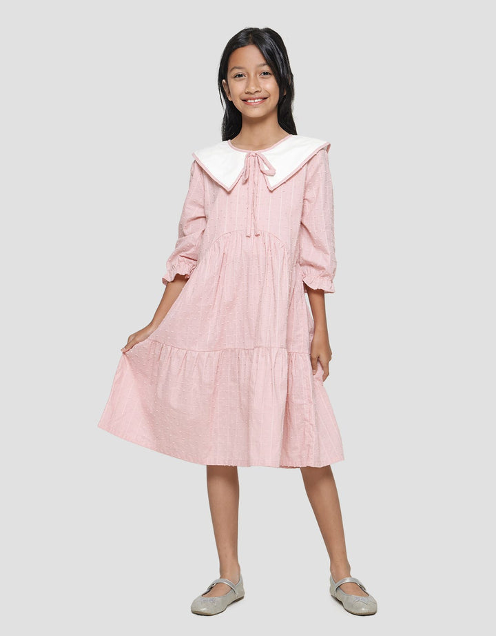 Nevada Woven With Contrast Big Collar Midi Dress Anak Perempuan