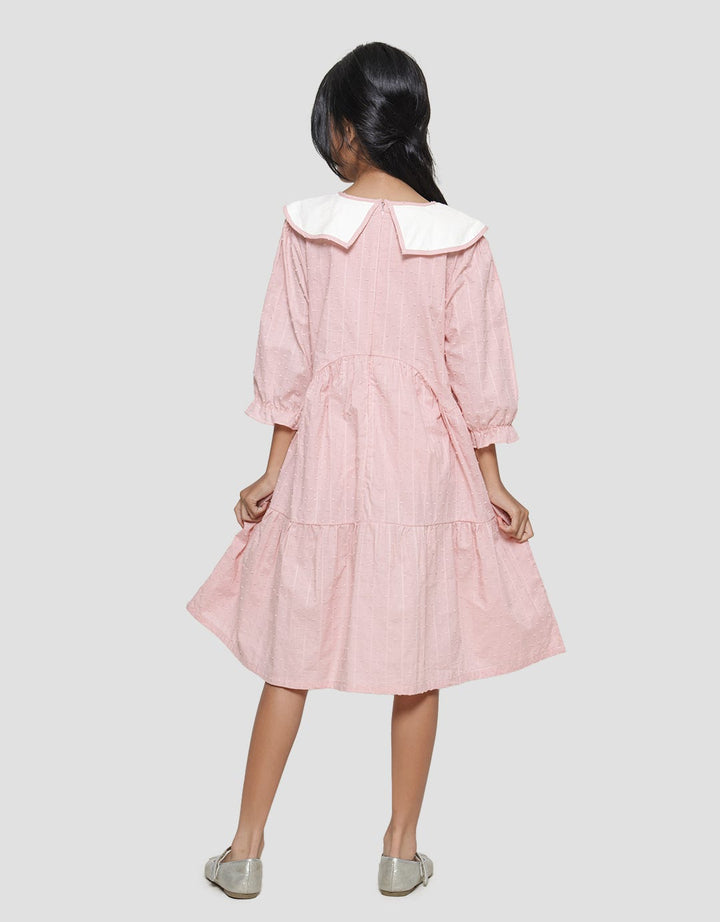 Nevada Woven With Contrast Big Collar Midi Dress Anak Perempuan