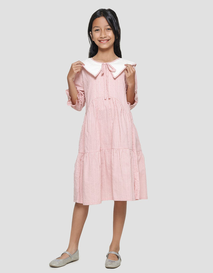 Nevada Woven With Contrast Big Collar Midi Dress Anak Perempuan
