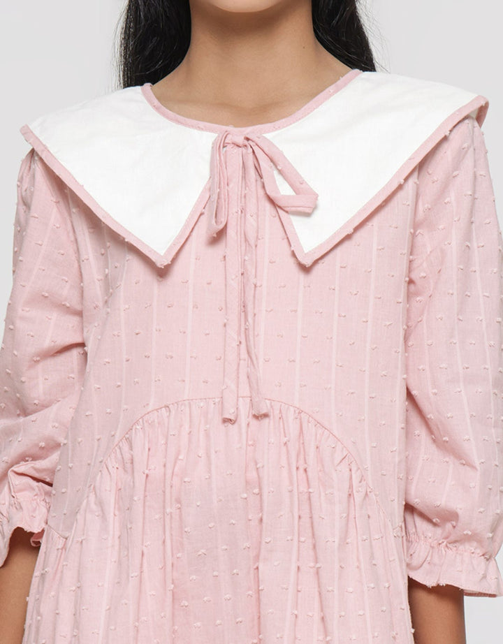 Nevada Woven With Contrast Big Collar Midi Dress Anak Perempuan