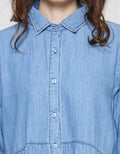 Connexion Mini Dress Denim Tiered Lengan Panjang Wanita