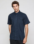 Cole Kemeja Lengan Pendek Solid Double Pocket Pria