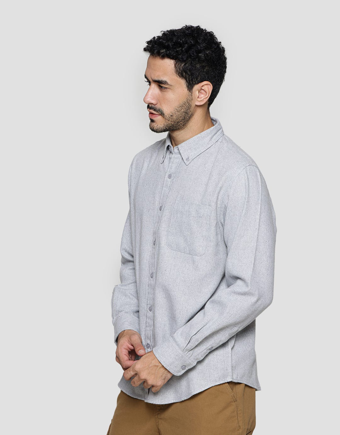 Cole Kemeja Lengan Panjang Solid Cvc Flanel Pria