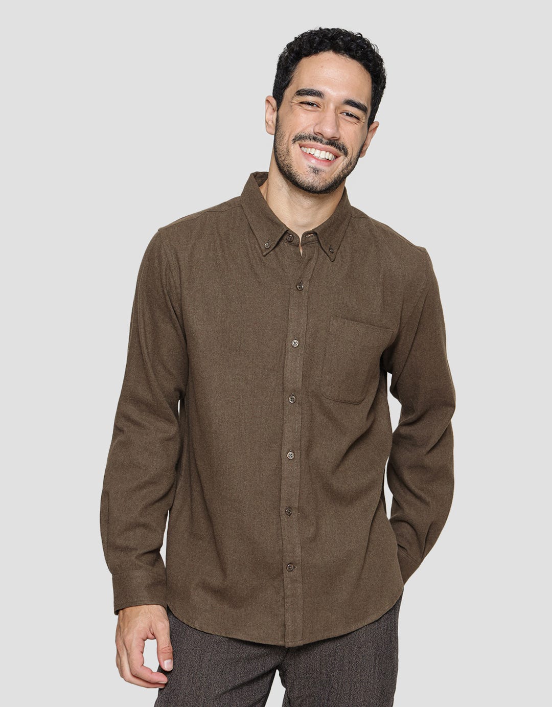 Cole Kemeja Lengan Panjang Solid Cvc Flanel Pria