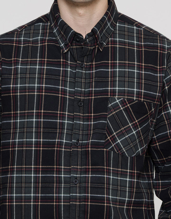 Cole Check Corduroy Kemeja Lengan Panjang Pria