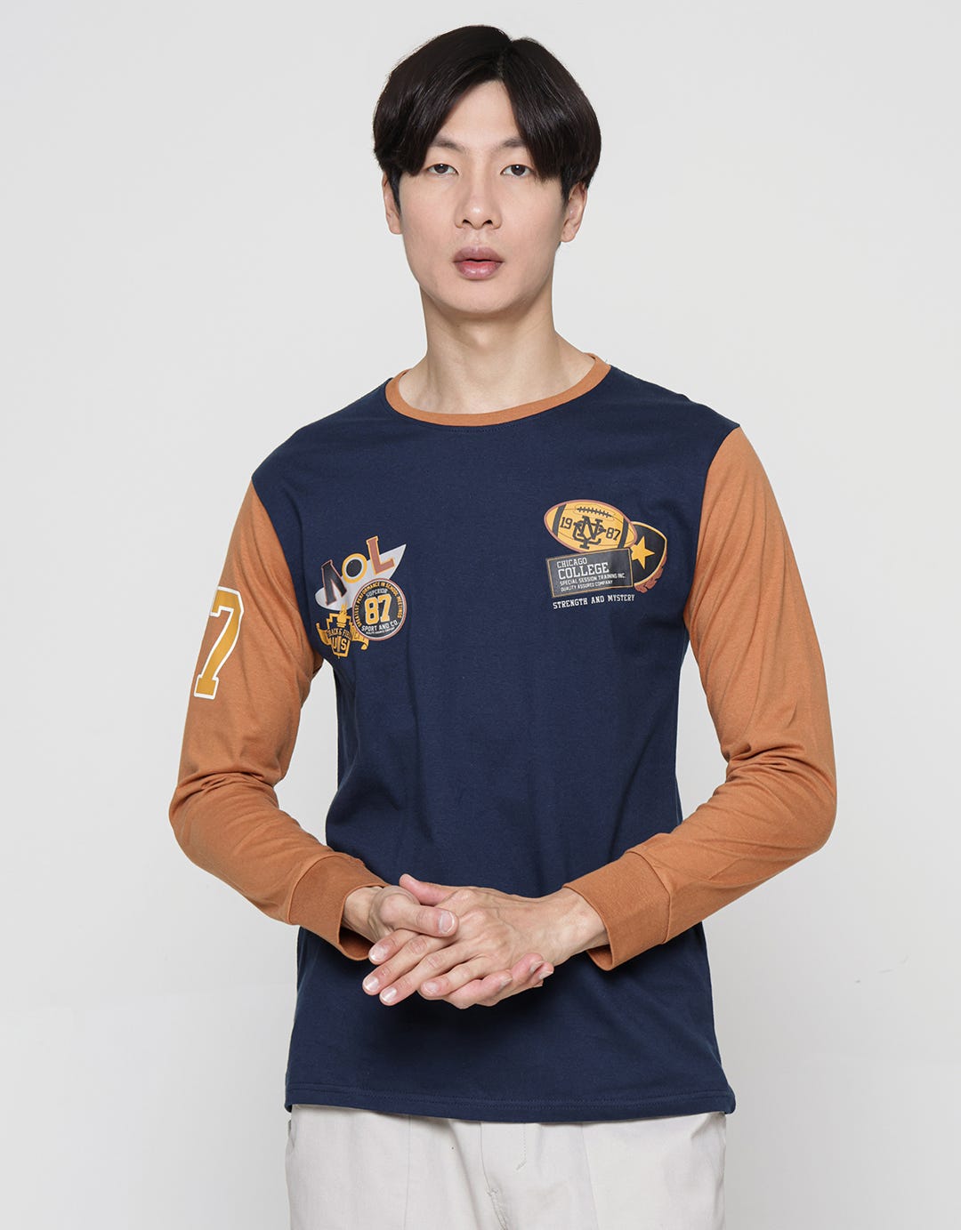 T Zone Long Sleeve T-Shirt Print Theme Varsity Icon - Contrast Sleeve