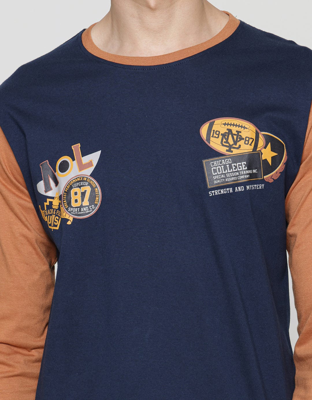 T Zone Long Sleeve T-Shirt Print Theme Varsity Icon - Contrast Sleeve