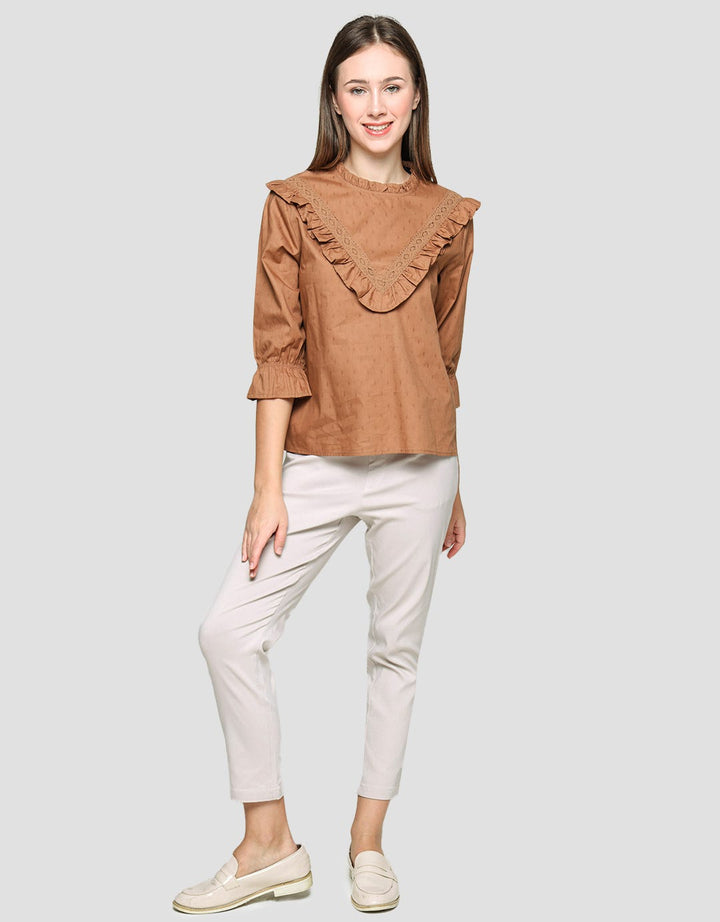 Connexion 7/8 Blouse Sleeve Ruffle Neck With Lace