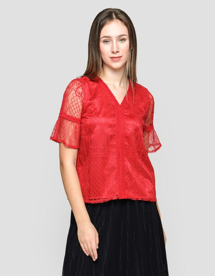 Connexion Lace Tulle Lining Blouse Wanita