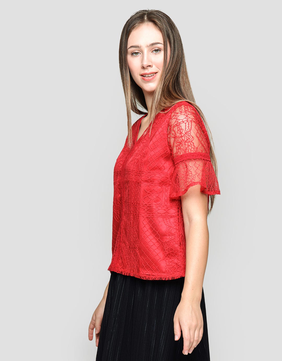 Connexion Lace Tulle Lining Blouse Wanita