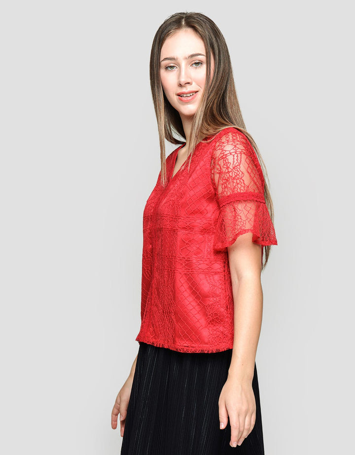 Connexion Lace Tulle Lining Blouse Wanita