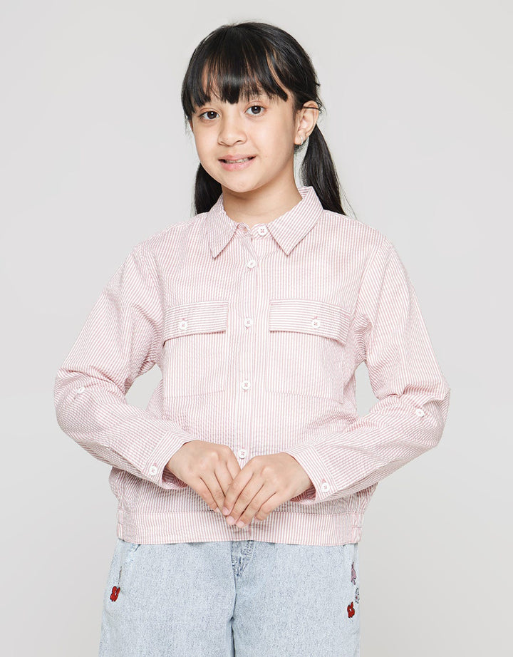 Nevada Long Sleeve Shirt Buttoned Down Stripes With Two Front Pockets