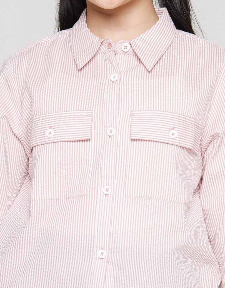 Nevada Long Sleeve Shirt Buttoned Down Stripes With Two Front Pockets