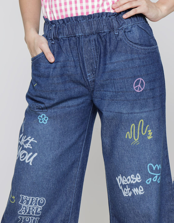 Nevada Grafitti Wideleg Celana Denim Anak Perempuan