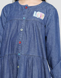 Nevada Long Sleeve Midi Dress Denim Round Neck With Ruffle