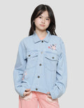 Nevada Two Front Pocket Flower Embro Jaket Denim Anak Perempuan