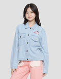 Nevada Two Front Pocket Flower Embro Jaket Denim Anak Perempuan