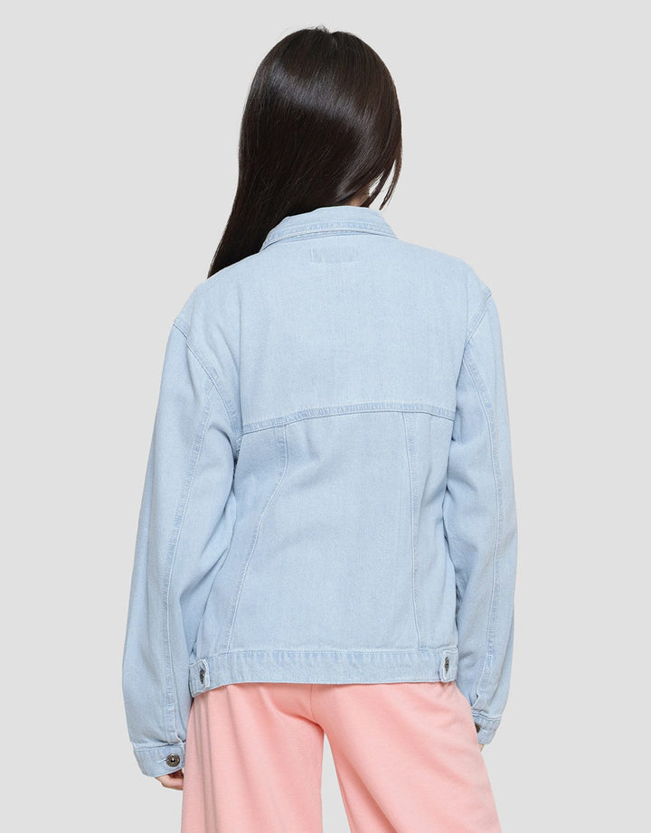 Nevada Two Front Pocket Flower Embro Jaket Denim Anak Perempuan
