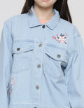 Nevada Two Front Pocket Flower Embro Jaket Denim Anak Perempuan