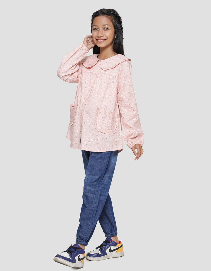 Nevada Flower Print With Collar Ruffle Blouse Anak Perempuan