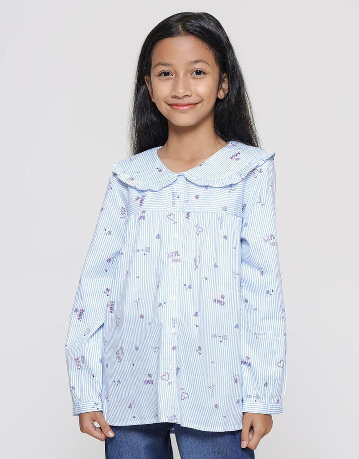 Nevada Stripes With Big Round Collar Blouse Anak Perempuan