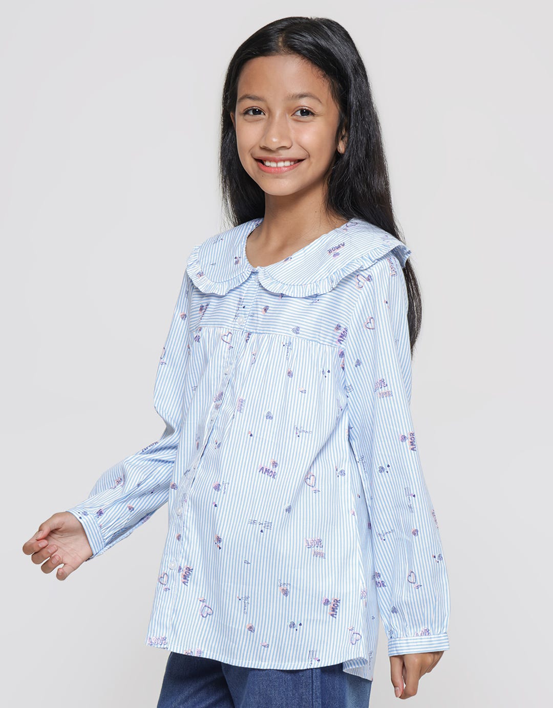 Nevada Stripes With Big Round Collar Blouse Anak Perempuan