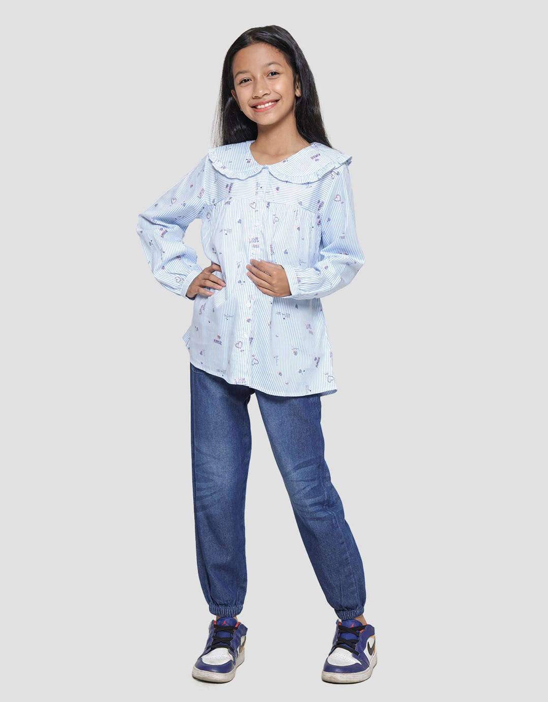 Nevada Stripes With Big Round Collar Blouse Anak Perempuan