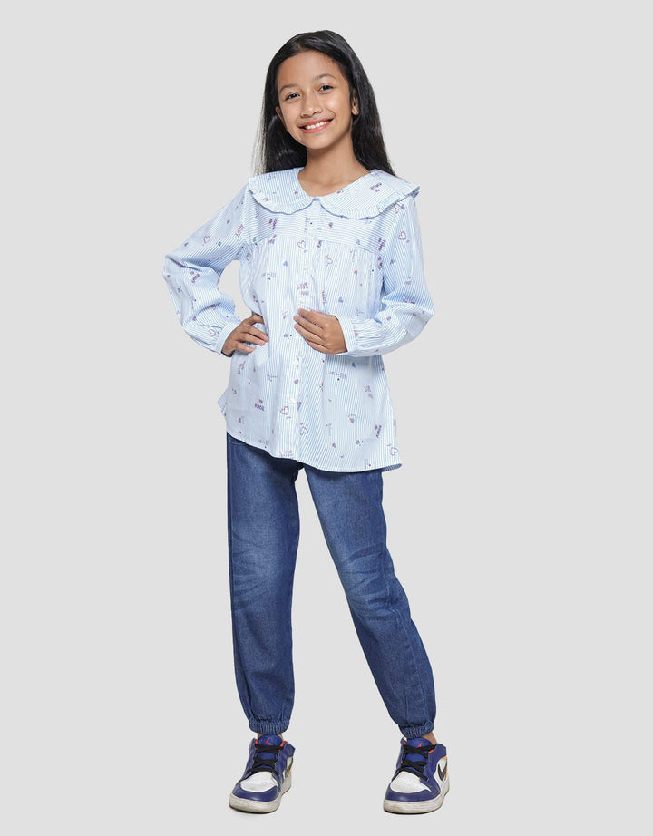 Nevada Stripes With Big Round Collar Blouse Anak Perempuan