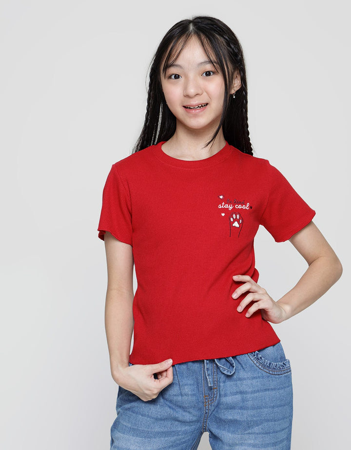 Nevada Short Sleeve T-Shirt Rib Knit With Embro Cat